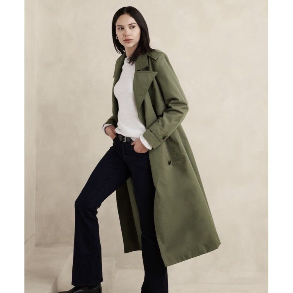 Classic Oversized Trench Coat Banana Republic Desert Thyme Green Med Petite